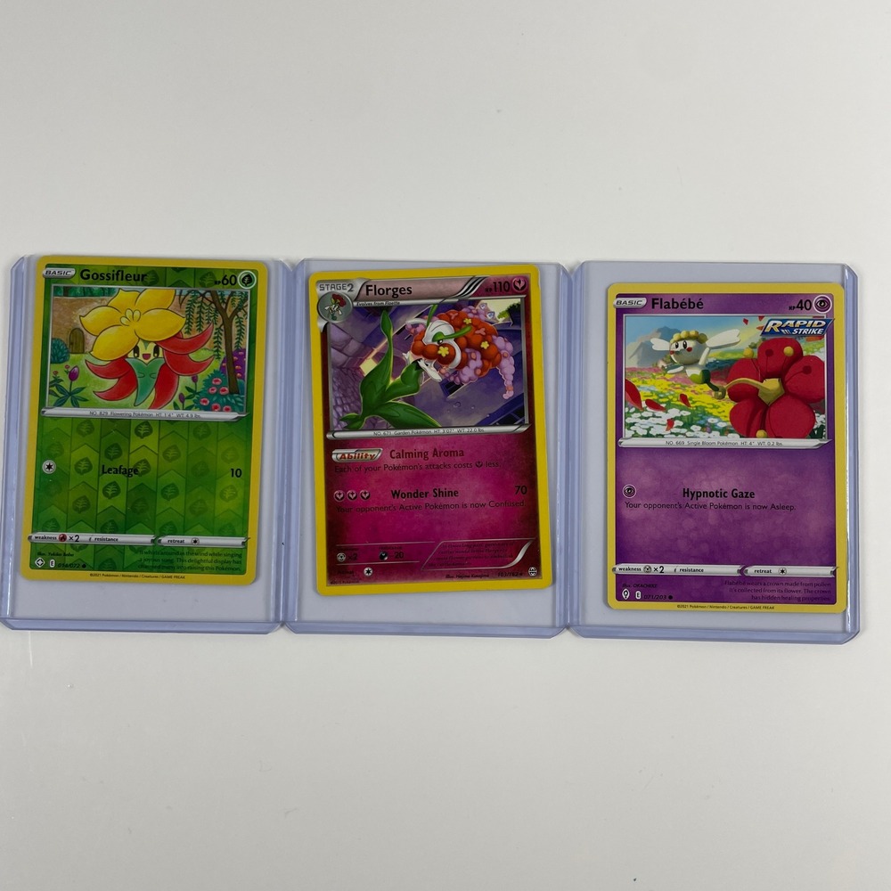 Pokemon Card Lot Gossifleur Reverse Holo Florges Flabébe Shining Fates TCG 3pc